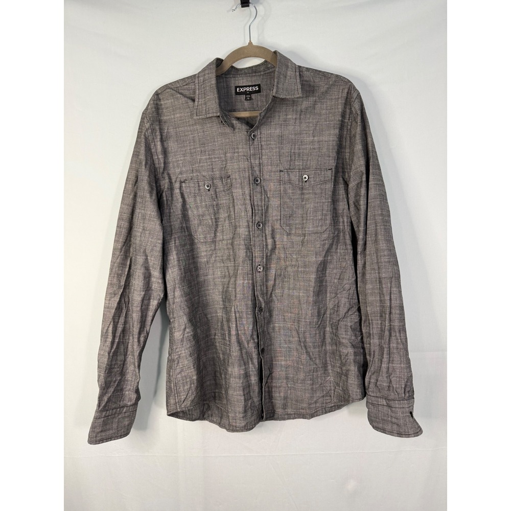 Express Button Down Shirt Mens L Grey Excellent Cotton Long Sleeve Workwear‎